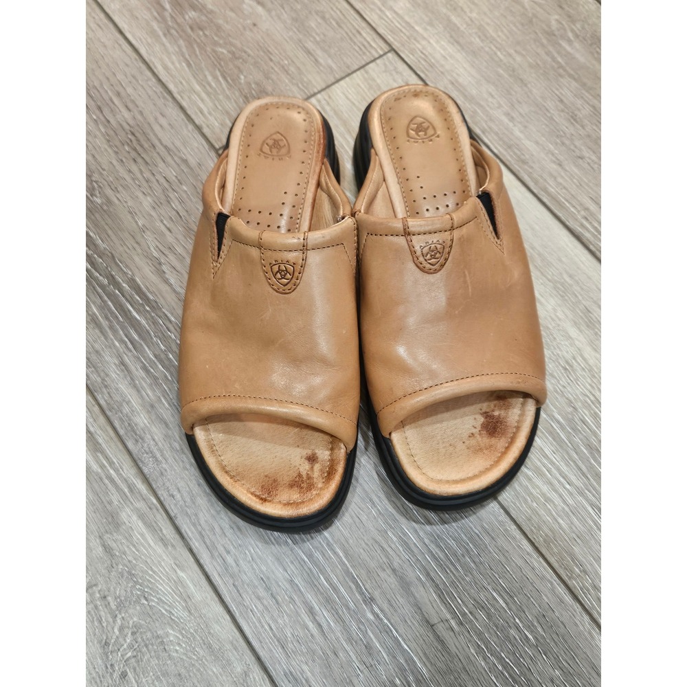 Ariat Womens Tan Leather Open Toe Slide Sandals Mules Brown Size 9.5 B